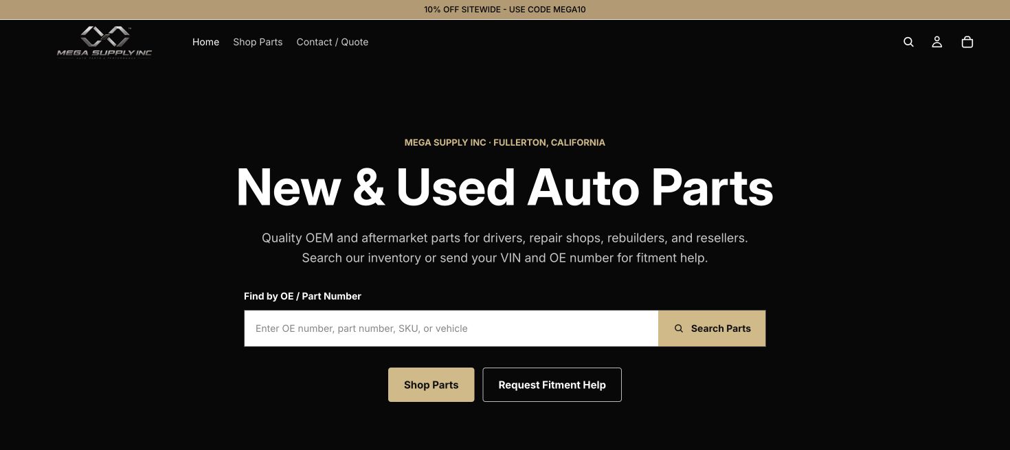 Mega Supply Inc. Shopify storefront